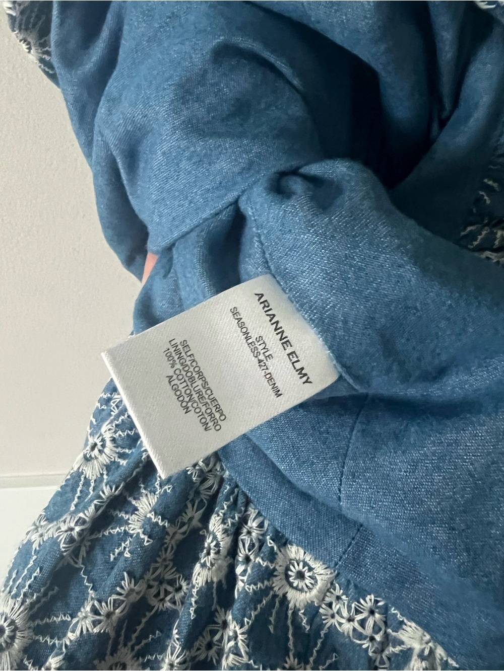 Arianne Elmy Denim La Bubble Dress Blue Floral Embroidered Mini Size M - Picture 6 of 8